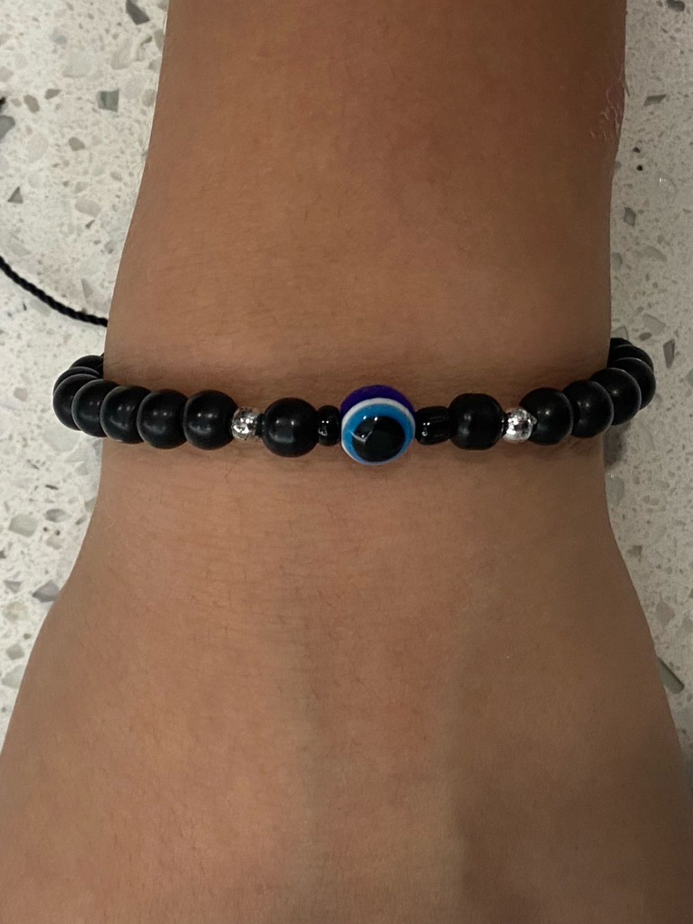 Evil Eye Beaded Stretch Bracelet in Black and Blue